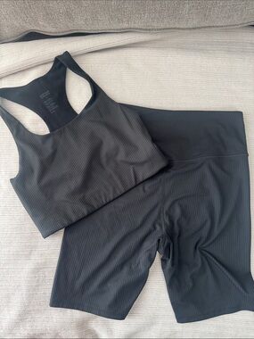 Girlfriend collective ribbed workout biker short set M/L